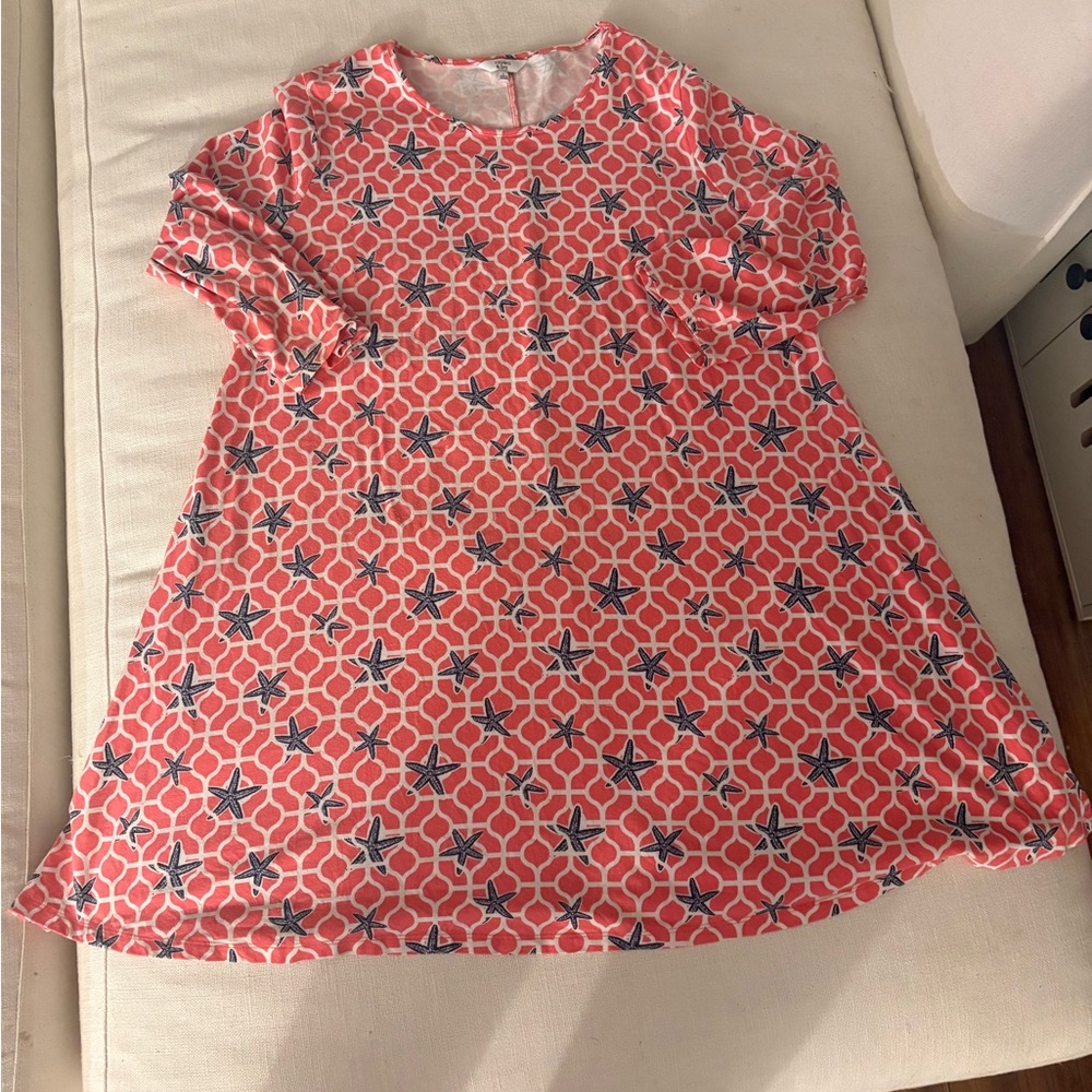 Coral and Navy Starfish Pattern Babydoll Dress